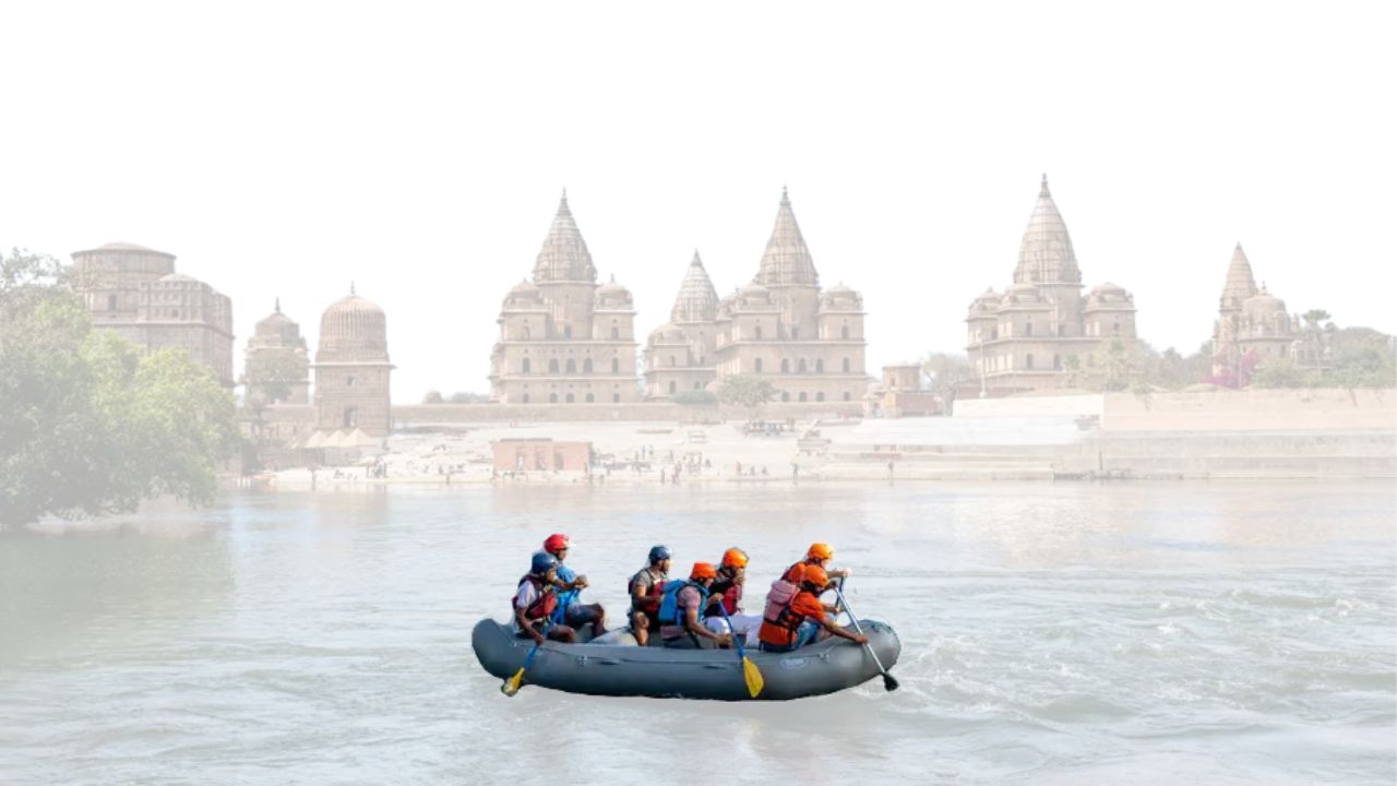 Adventure Background - Rafting with historic temples